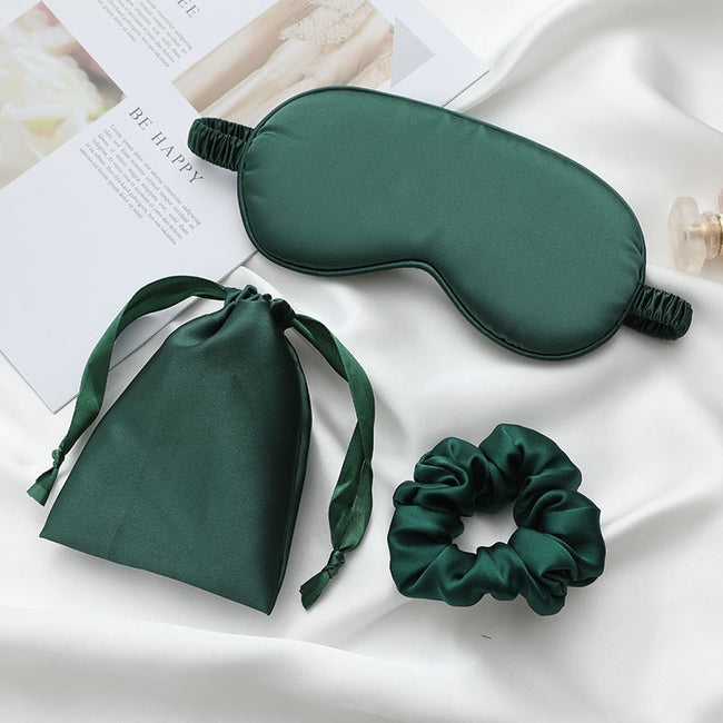 Green Silk Eye Mask & Scrunchie Set